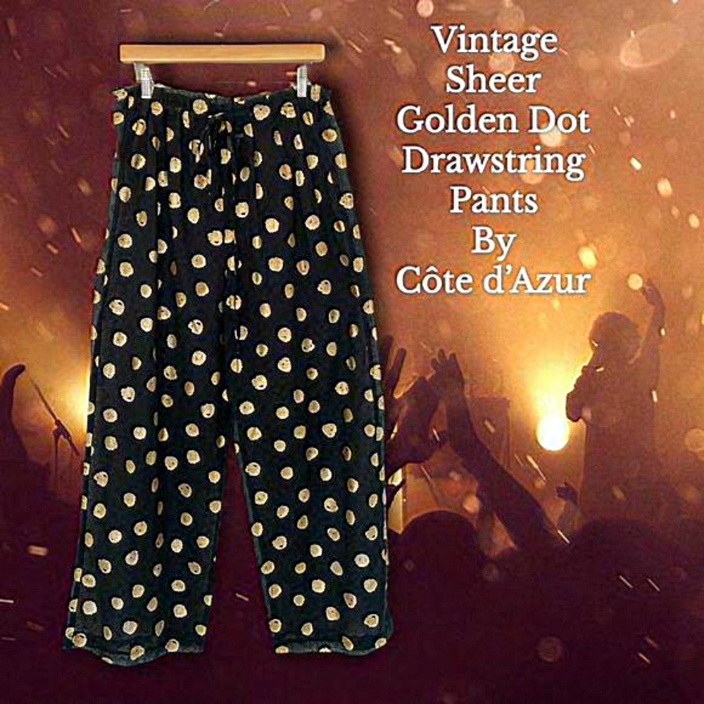 ✨Vintage Sheer Black With‎ Gold Wide Leg Pants Festival Wear Beach Wear✨